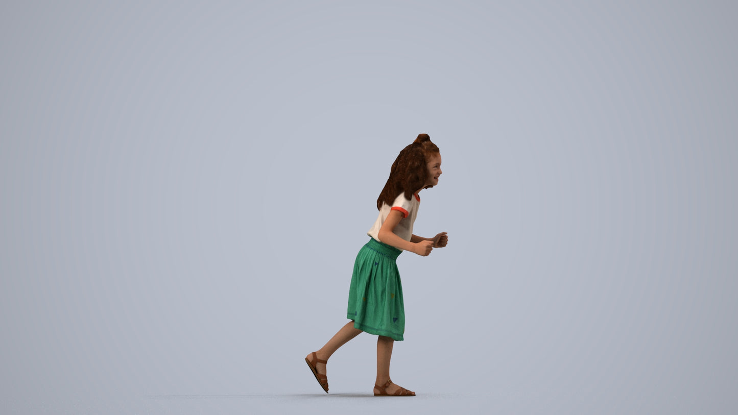 realistic 3D human girl casual kids, archviz people FBX OBJ for Blender, side view render
