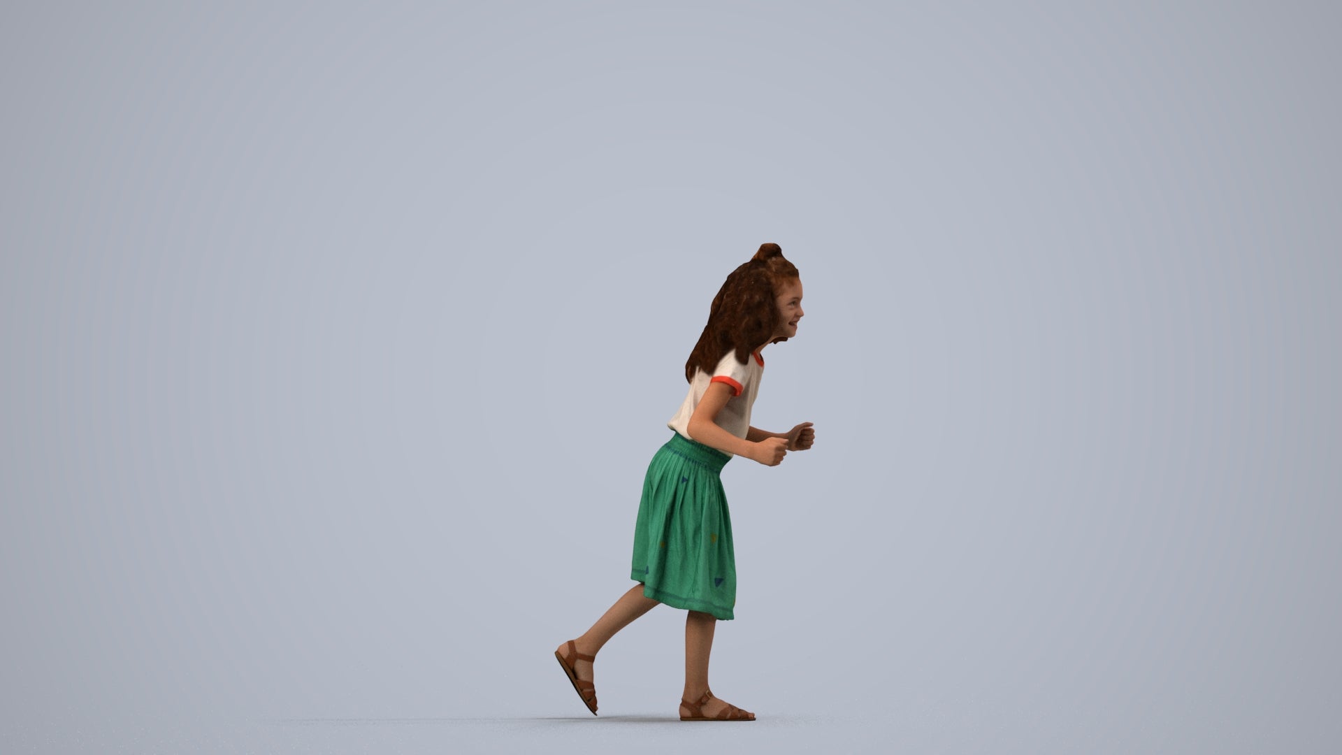 realistic 3D human girl casual kids, archviz people FBX OBJ for Blender, side view render