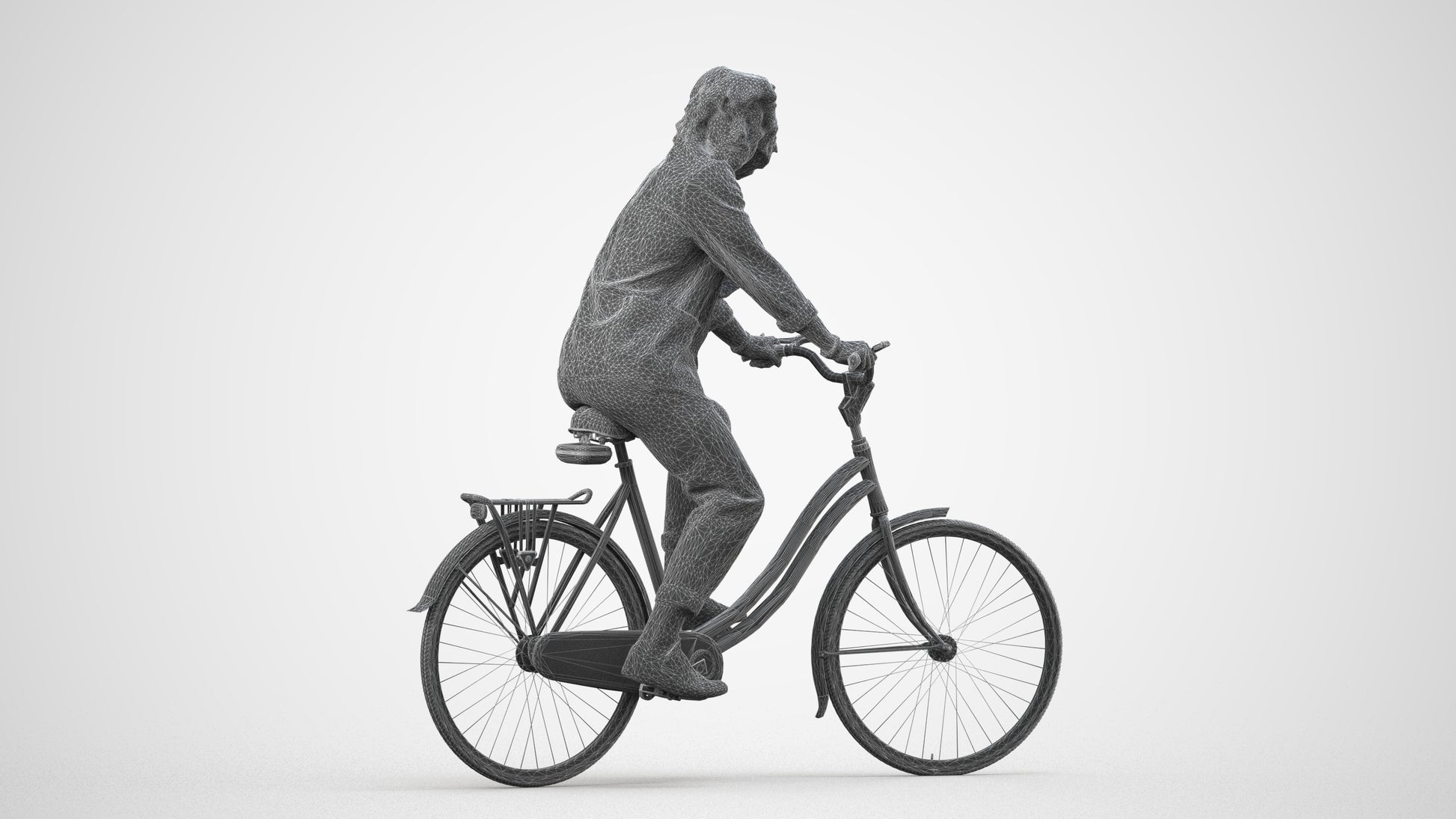 photogrammetry 3D man casual cycling, realistic human model archviz FBX, wireframe side view