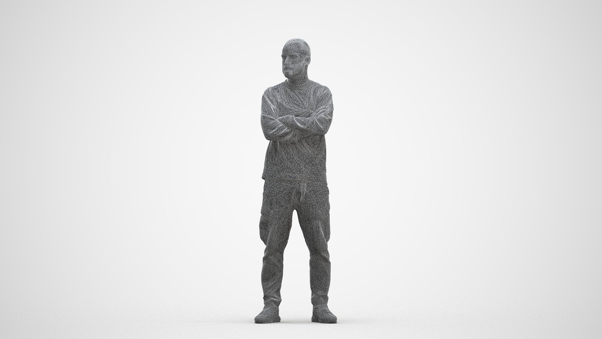 3D human model man casual standing, photogrammetry scanned person for archviz, three-quarter front view render
