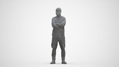 3D human model man casual standing, photogrammetry scanned person for archviz, three-quarter front view render