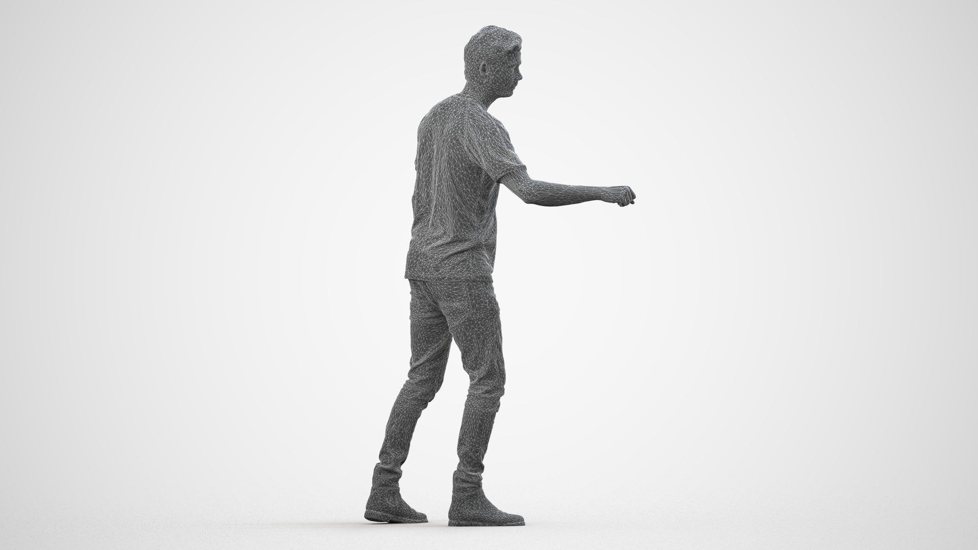 3D scanned man door casual, photorealistic archviz people for Enscape and SketchUp, wireframe side view