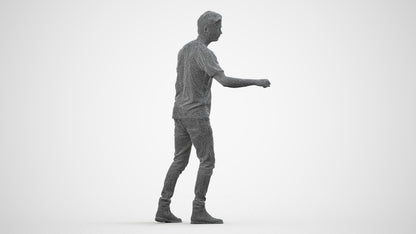3D scanned man door casual, photorealistic archviz people for Enscape and SketchUp, wireframe side view