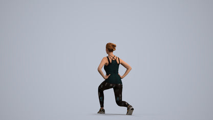 3D human model woman sport standing, photogrammetry scanned person for archviz, front view render