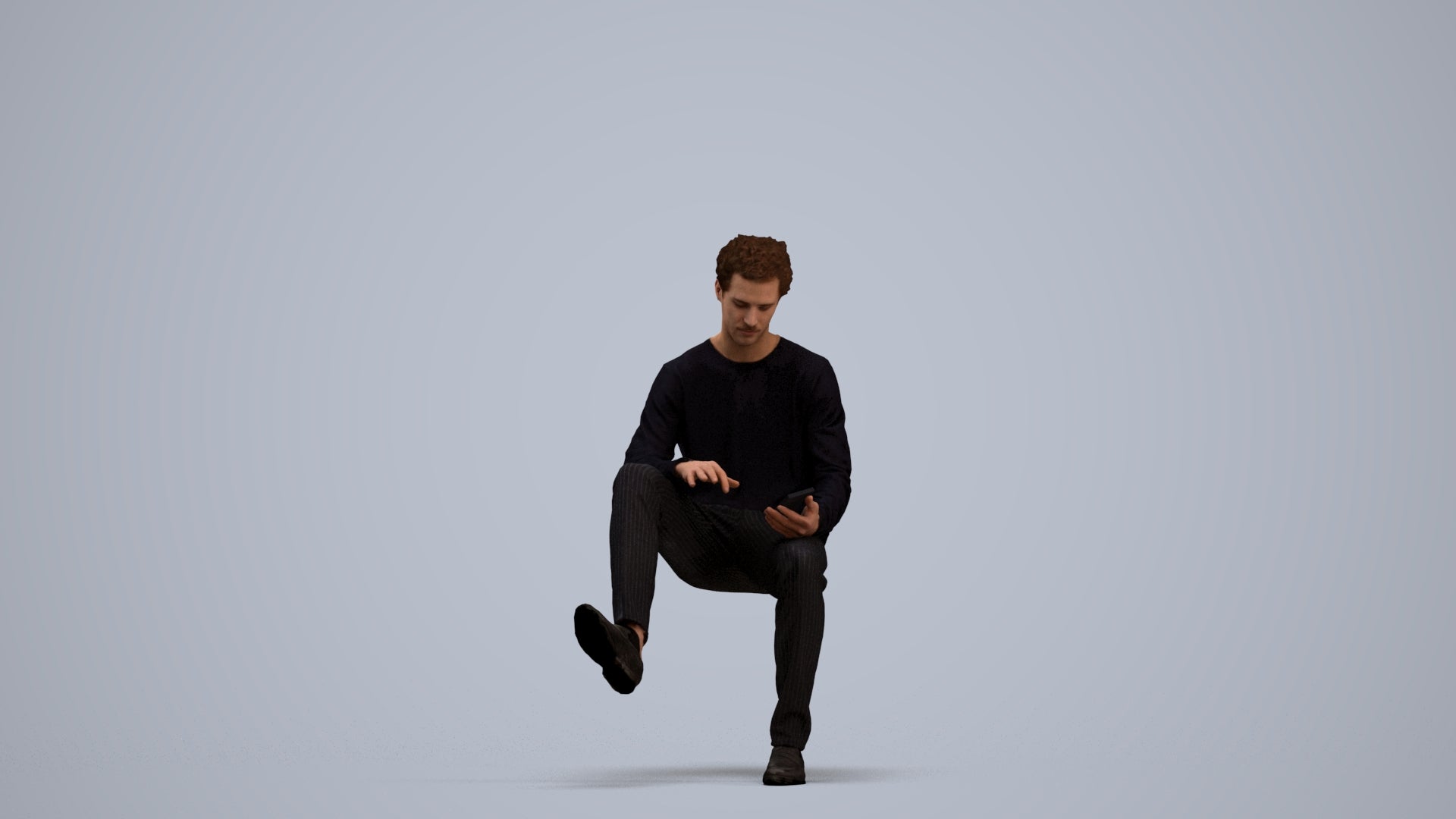 realistic 3D man casual sitting, scanned archviz people for Blender and 3ds Max, standing pose render