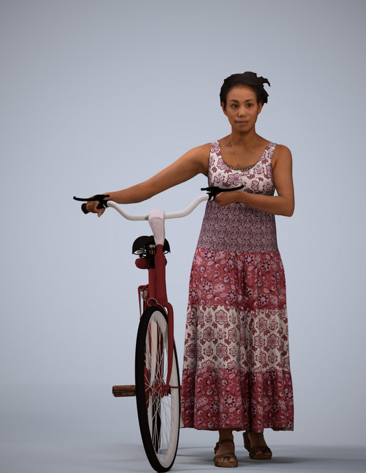 realistic 3D woman casual cycling, scanned archviz people for Blender and 3ds Max
