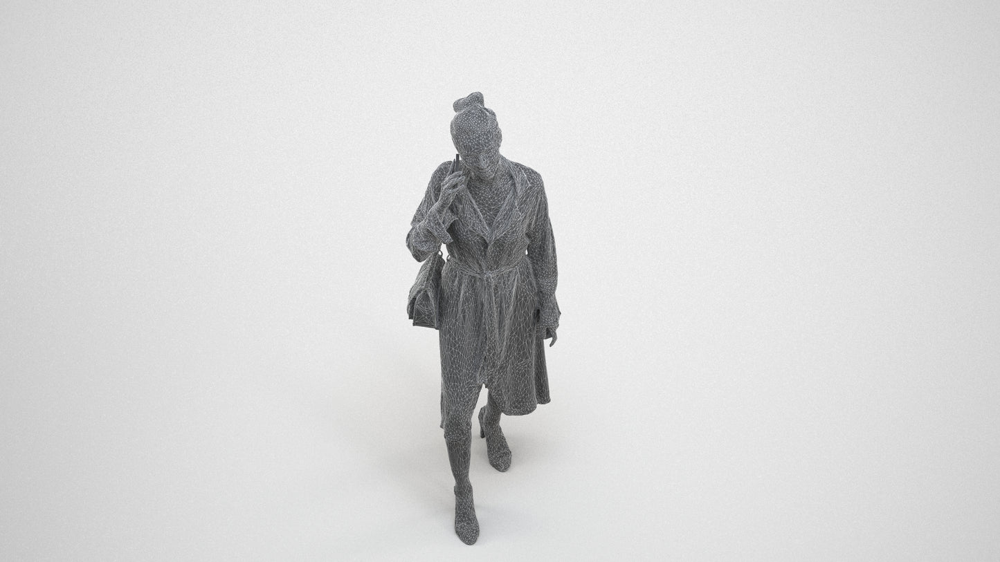 photogrammetry 3D woman casual standing, realistic human model archviz FBX, wireframe three-quarter view