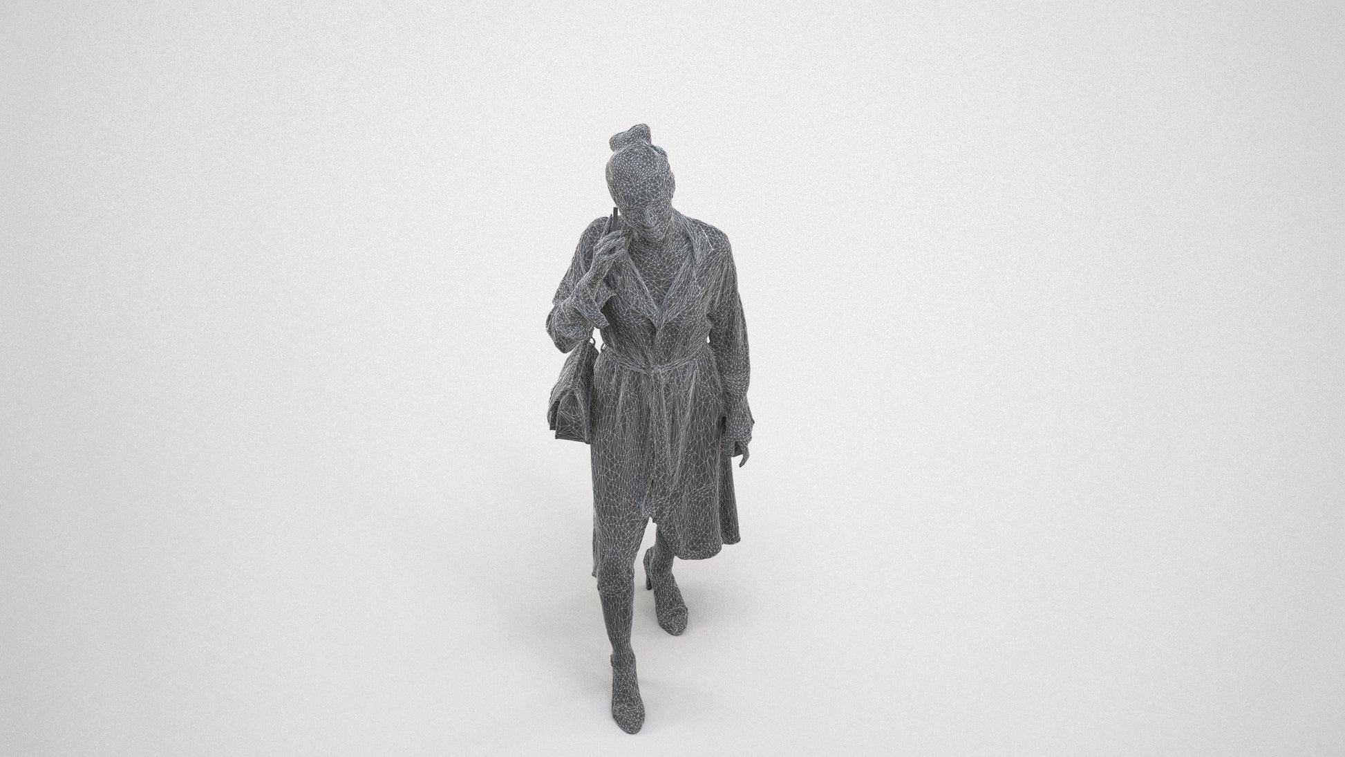 photogrammetry 3D woman casual standing, realistic human model archviz FBX, wireframe three-quarter view