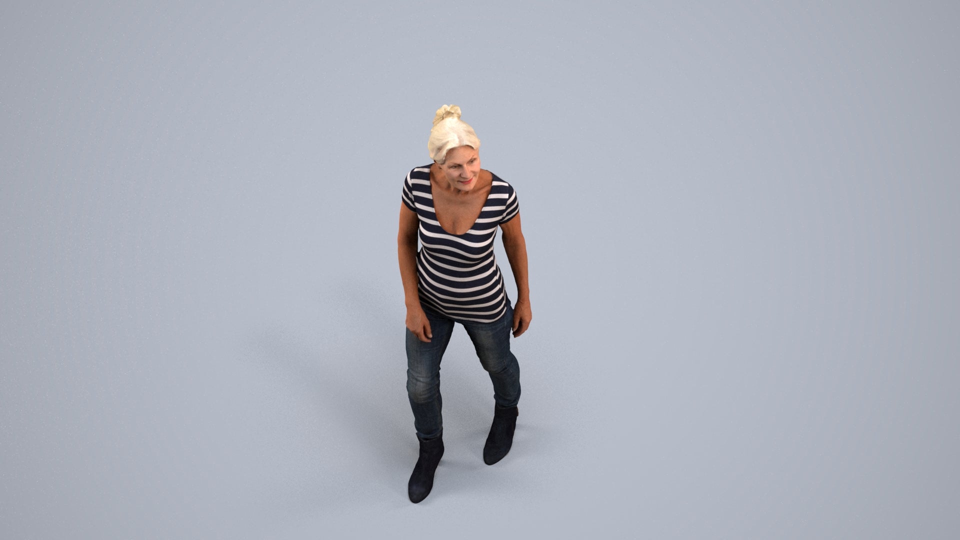 realistic 3D human senior woman casual walking, archviz people FBX OBJ for Blender, back view render