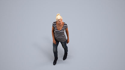realistic 3D human senior woman casual walking, archviz people FBX OBJ for Blender, back view render