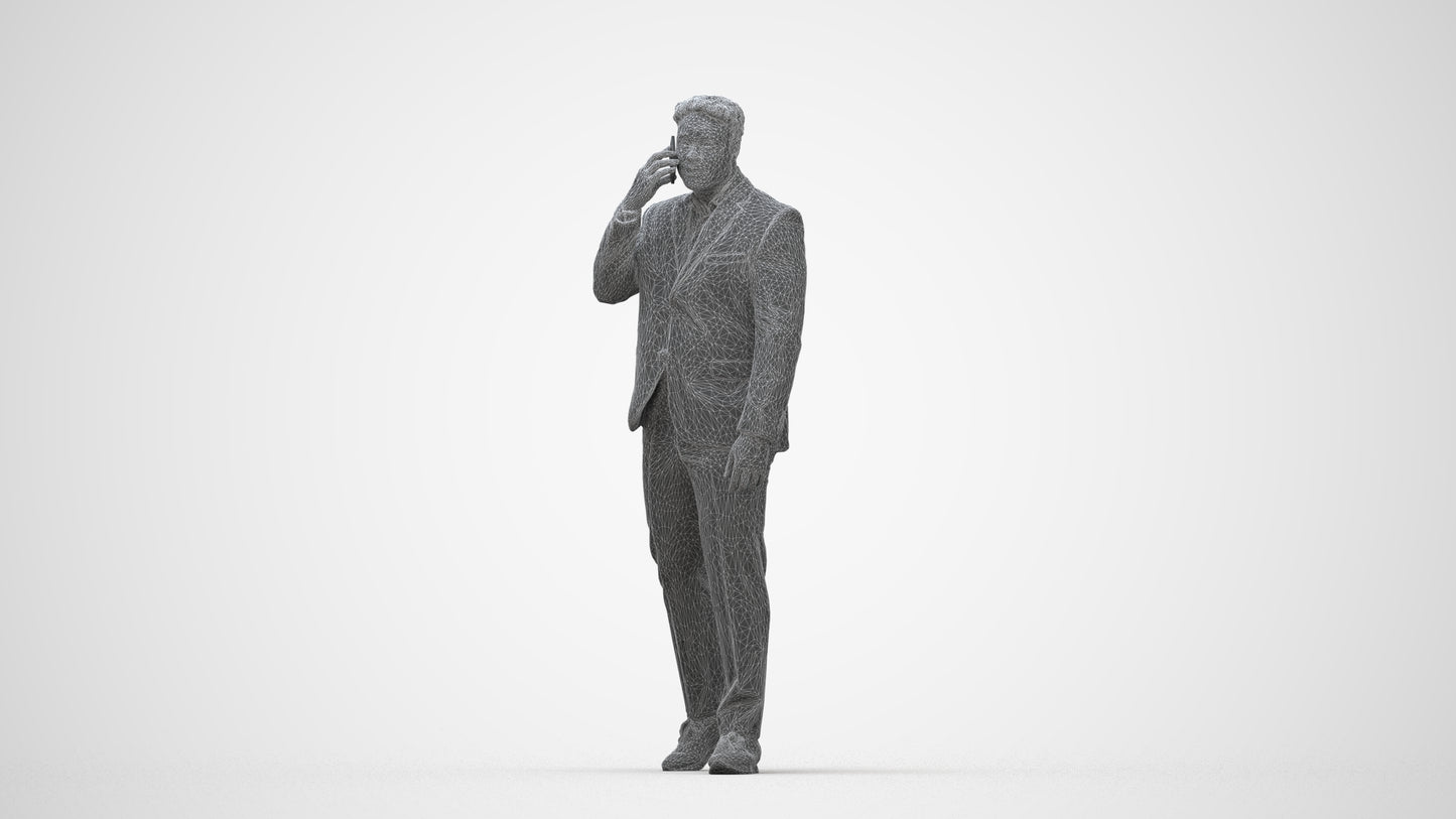 realistic 3D man business standing, scanned archviz people for Blender and 3ds Max, wireframe back view