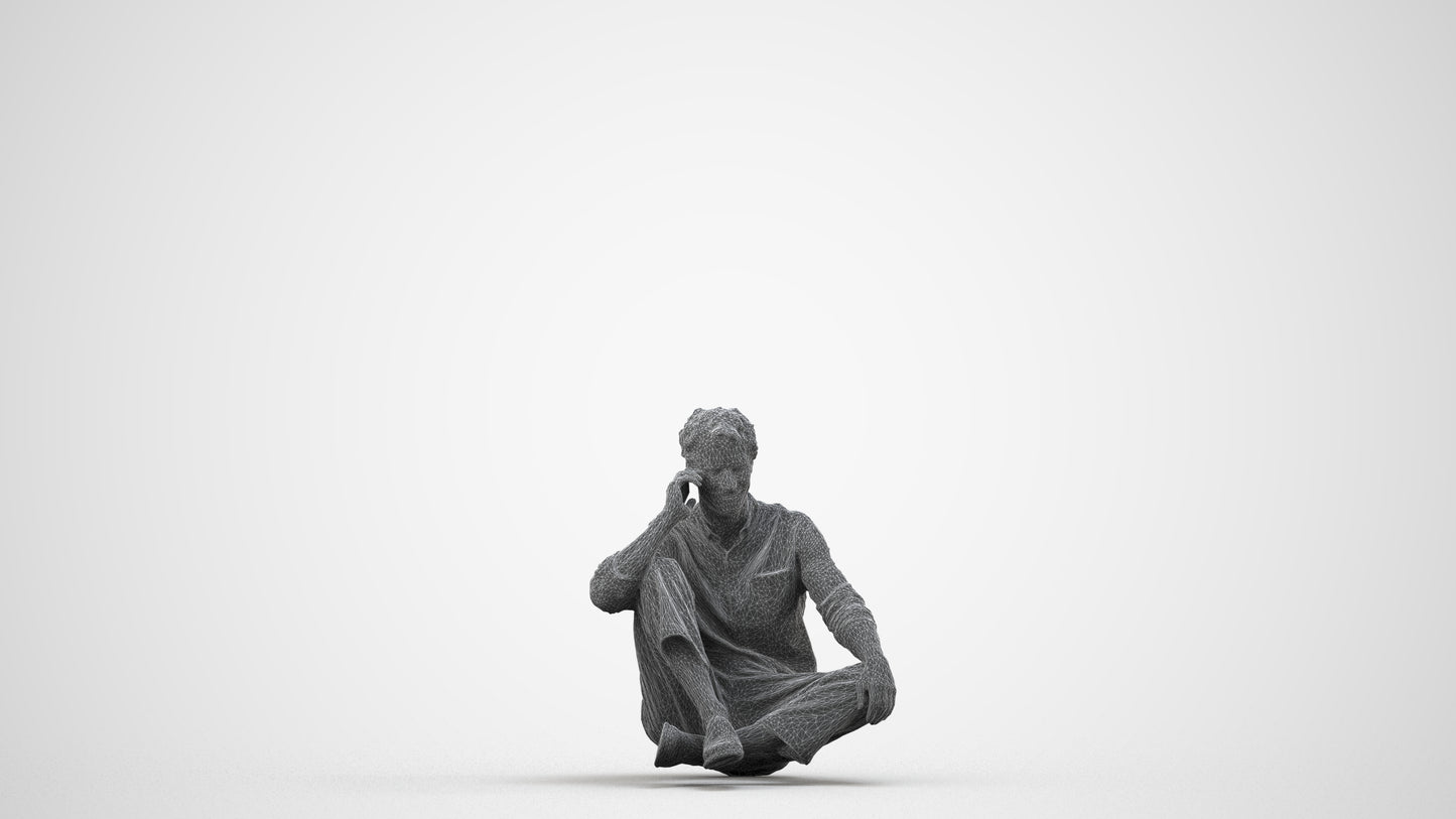 realistic 3D people man casual sitting, render-ready for V-Ray and Corona, FBX OBJ, wireframe side view