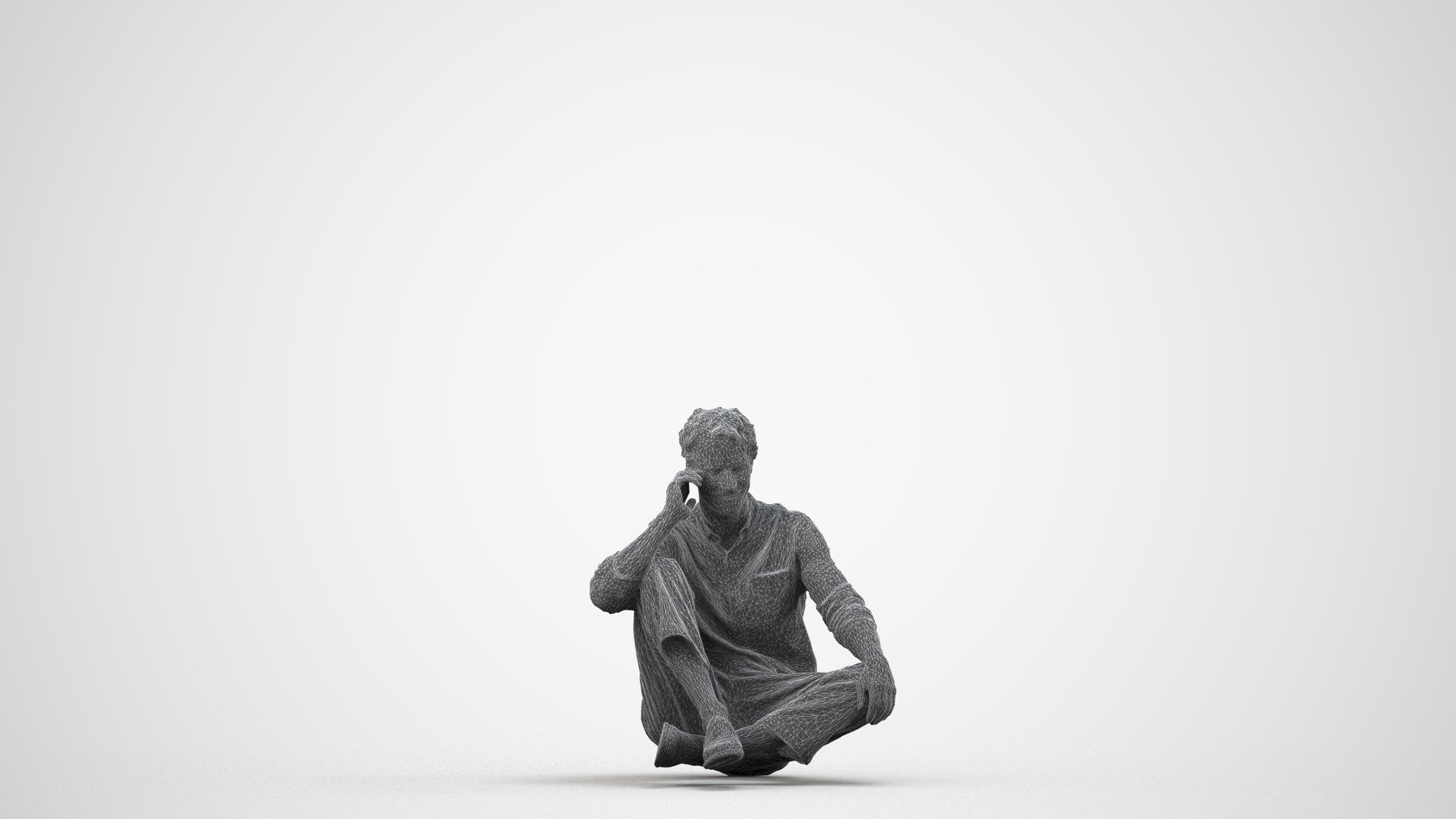 realistic 3D people man casual sitting, render-ready for V-Ray and Corona, FBX OBJ, wireframe side view