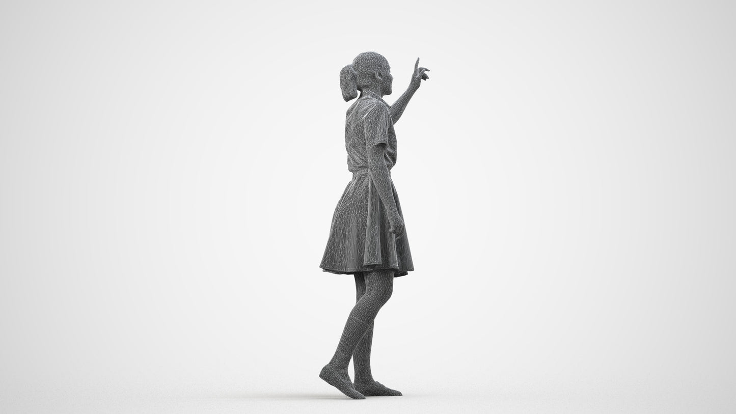realistic 3D people girl kids, render-ready for V-Ray and Corona, FBX OBJ, wireframe side view