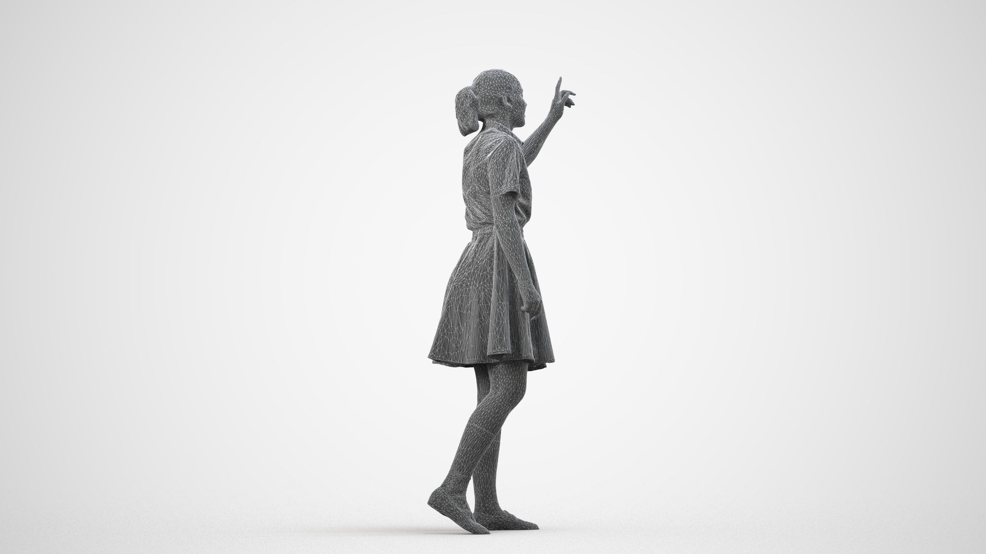 realistic 3D people girl kids, render-ready for V-Ray and Corona, FBX OBJ, wireframe side view