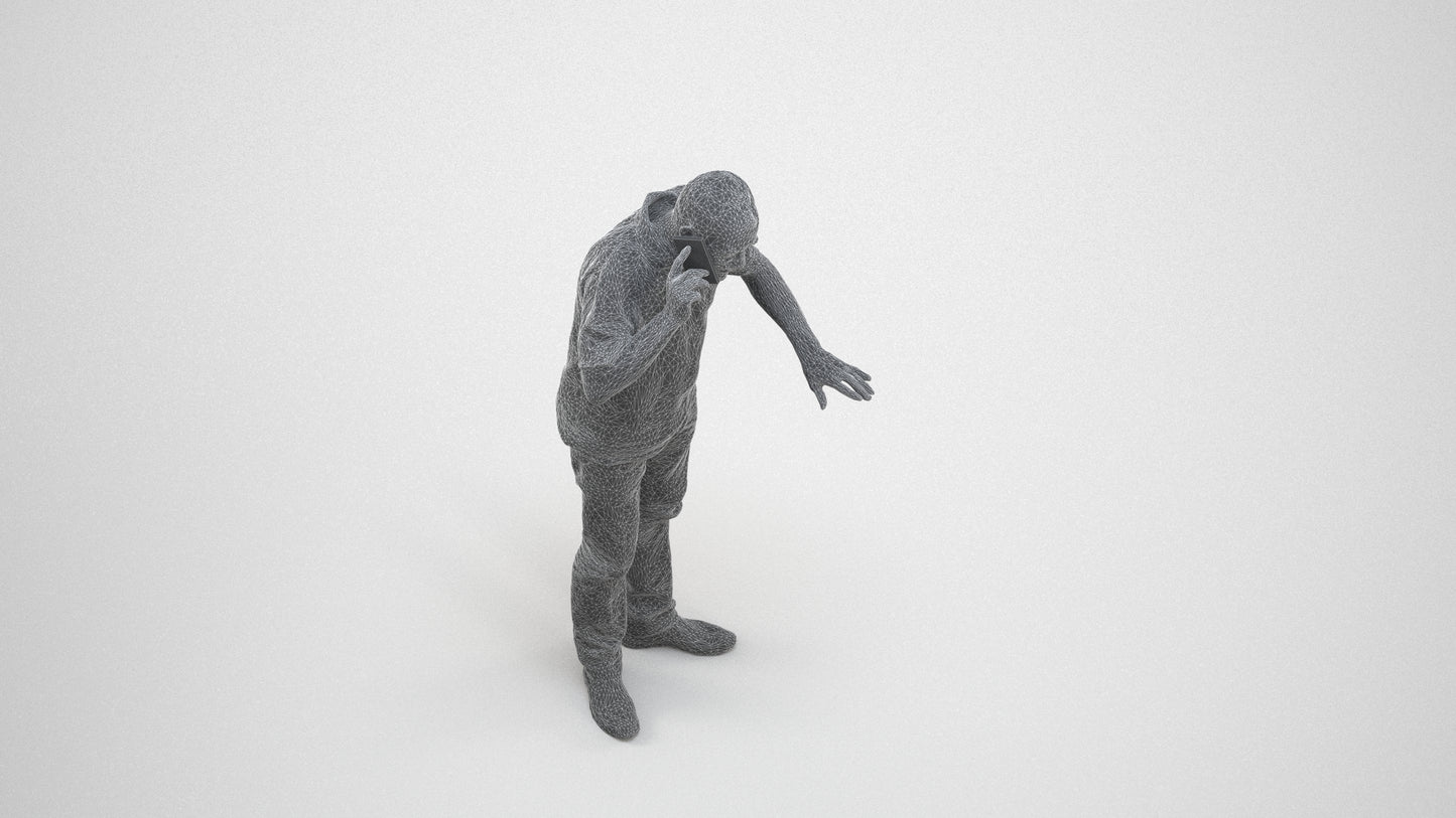 realistic 3D people senior man casual standing, render-ready for V-Ray and Corona, FBX OBJ, wireframe three-quarter view