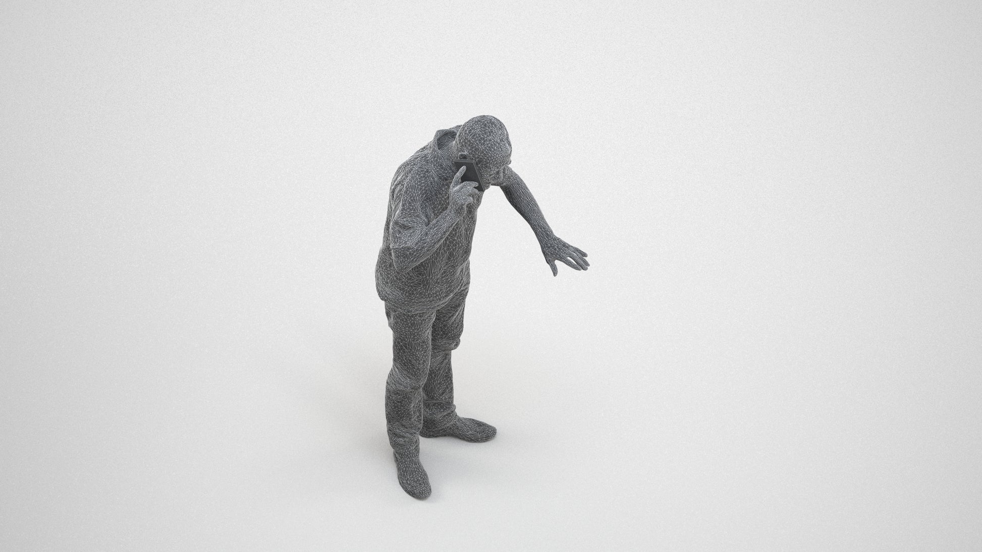 realistic 3D people senior man casual standing, render-ready for V-Ray and Corona, FBX OBJ, wireframe three-quarter view