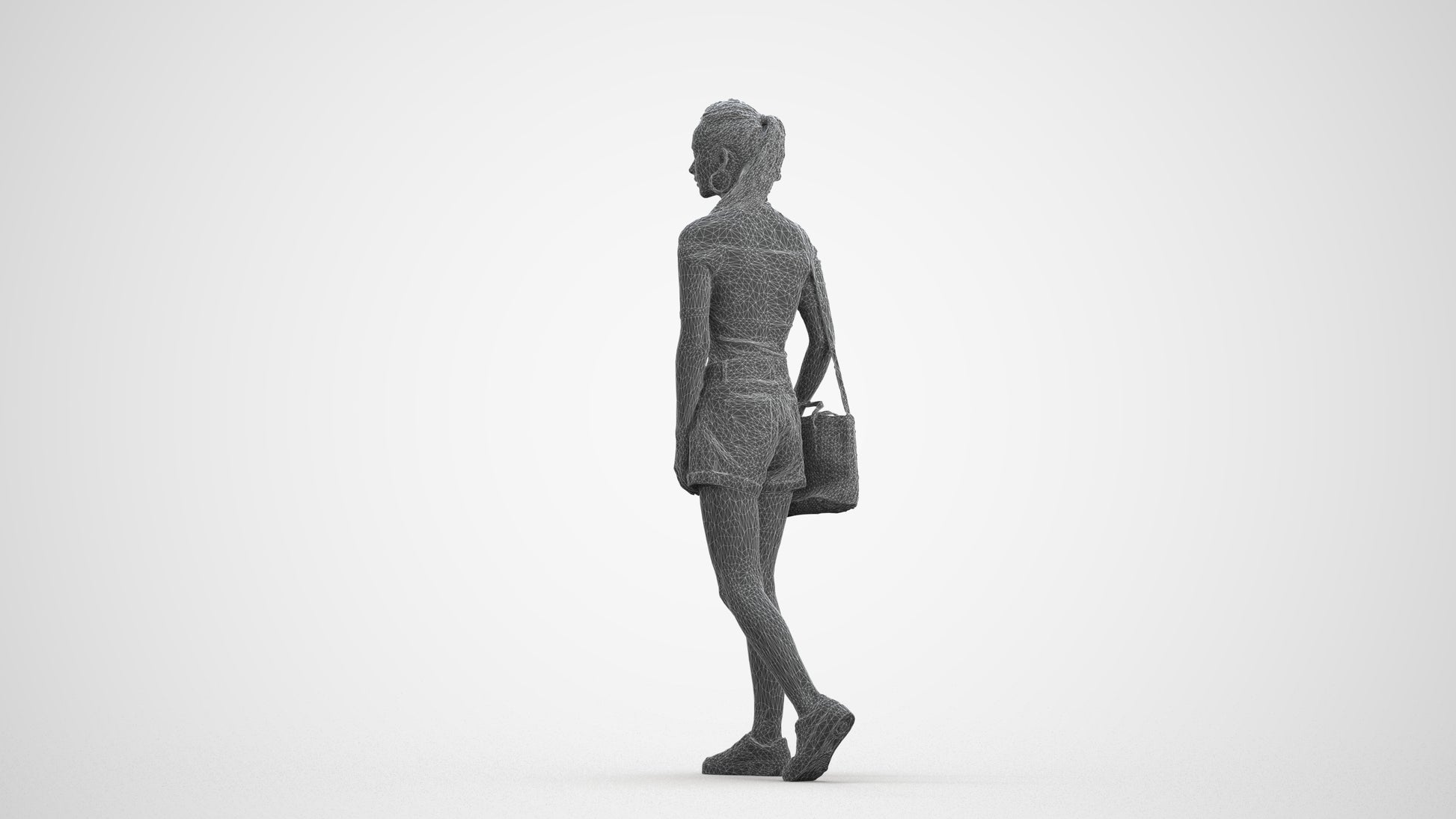 realistic 3D human woman casual walking, archviz people FBX OBJ for Blender, wireframe front view
