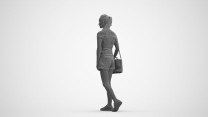 realistic 3D human woman casual walking, archviz people FBX OBJ for Blender, wireframe front view