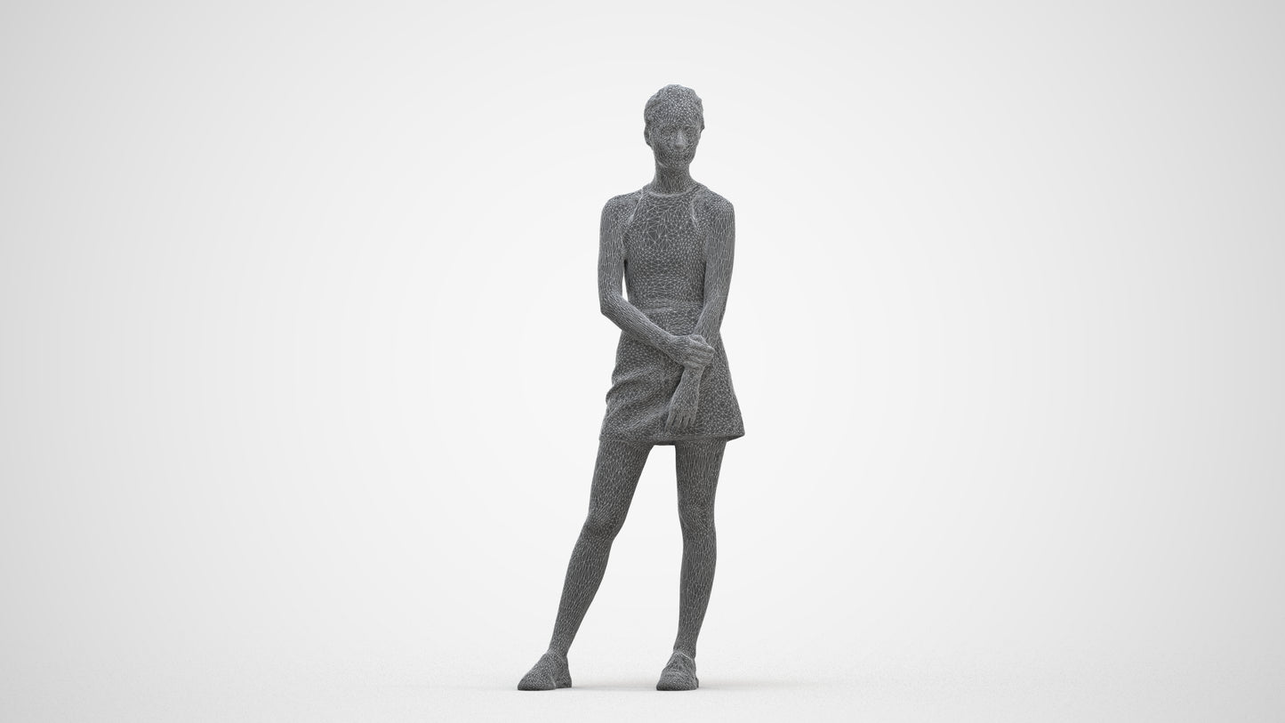 scanned 3D woman casual standing, photogrammetry people for Enscape and V-Ray, three-quarter front view render