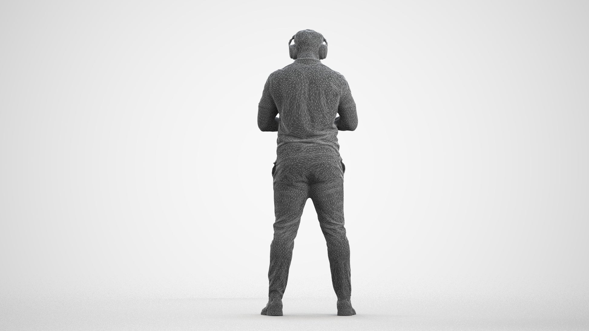 3D people model man casual standing, scanned human for 3ds Max rendering, wireframe front view