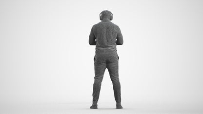 3D people model man casual standing, scanned human for 3ds Max rendering, wireframe front view