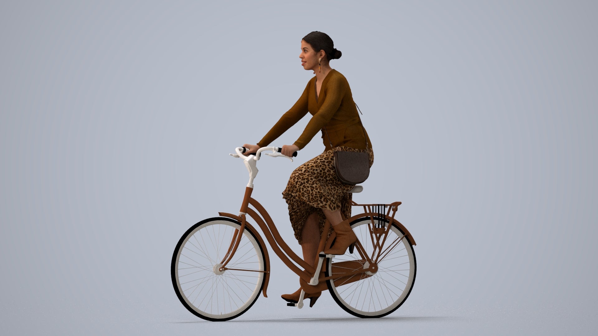 photogrammetry 3D woman casual cycling, realistic human model archviz FBX, three-quarter view render