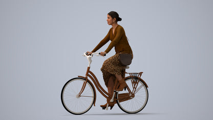 photogrammetry 3D woman casual cycling, realistic human model archviz FBX, three-quarter view render
