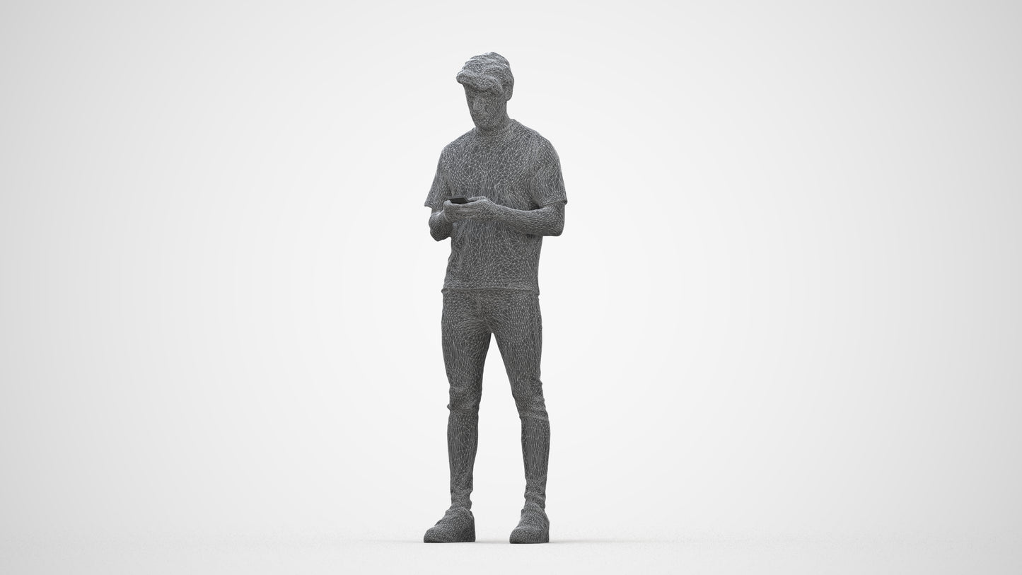 3D scanned man standing casual, photorealistic archviz people for Enscape and SketchUp, wireframe back view