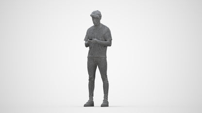 3D scanned man standing casual, photorealistic archviz people for Enscape and SketchUp, wireframe back view