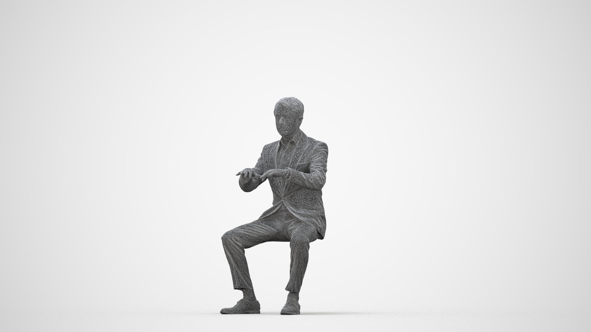 scanned 3D man business, photogrammetry people for Enscape and V-Ray, wireframe back view