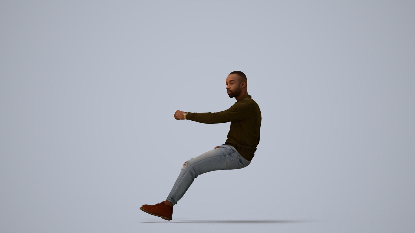 photogrammetry 3D man casual driving, realistic human model archviz FBX, three-quarter view render