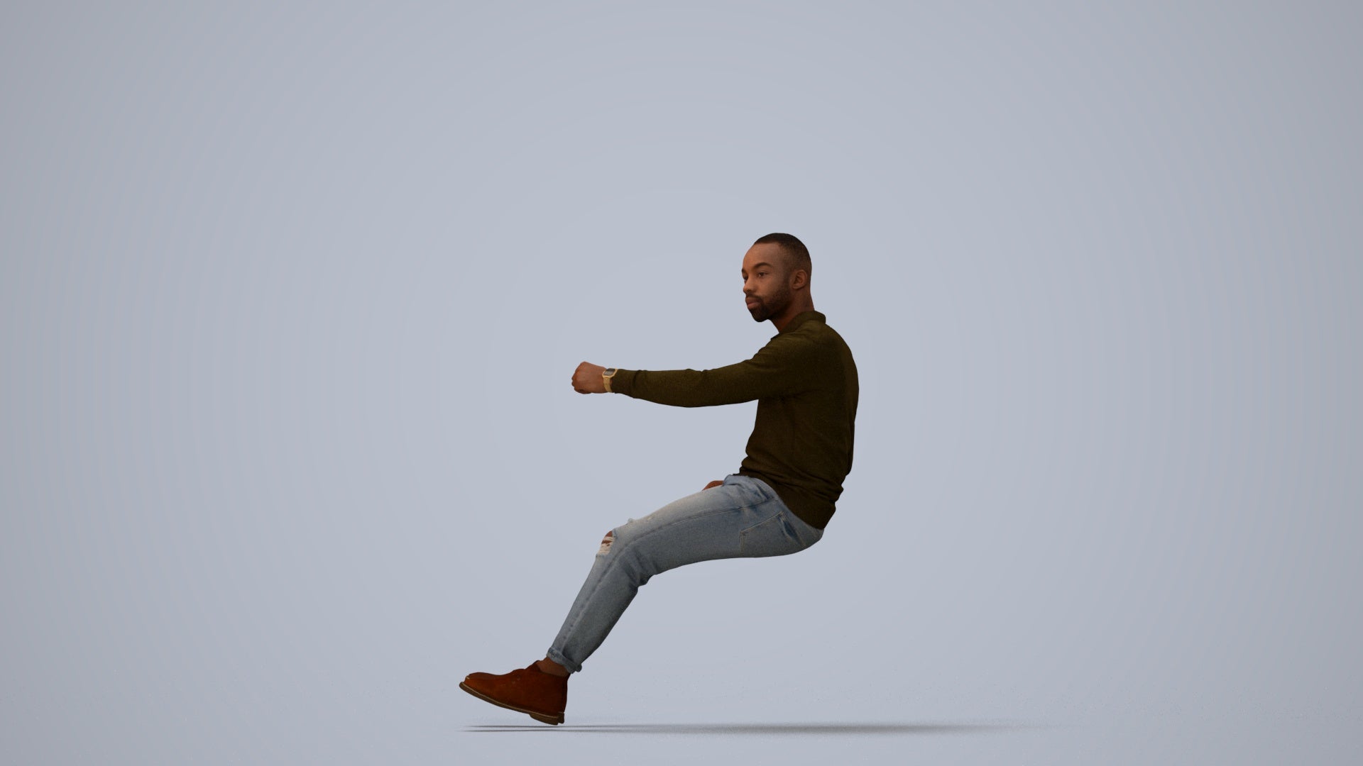 photogrammetry 3D man casual driving, realistic human model archviz FBX, three-quarter view render