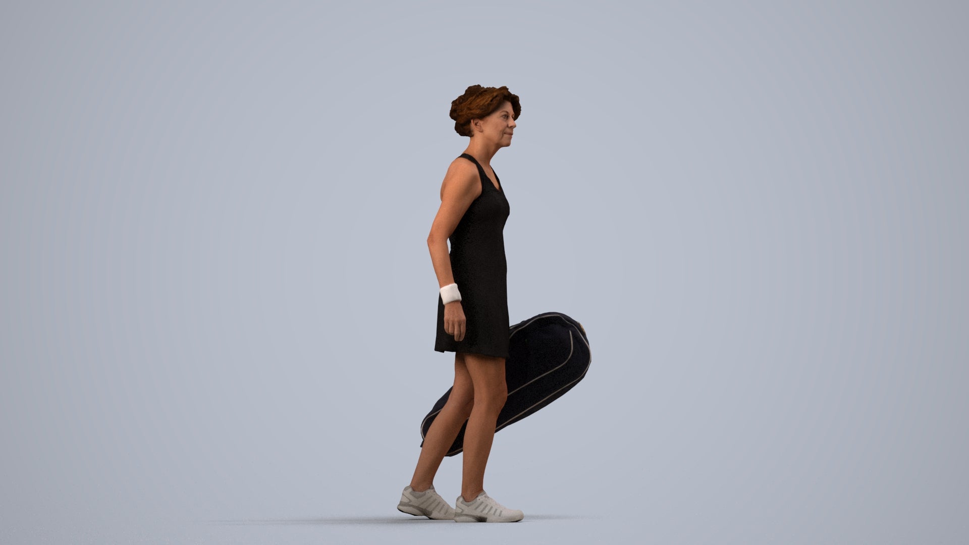 realistic 3D woman sport, scanned archviz people for Blender and 3ds Max, side view render