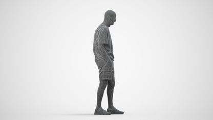 realistic 3D senior man casual standing, scanned archviz people for Blender and 3ds Max, wireframe side view