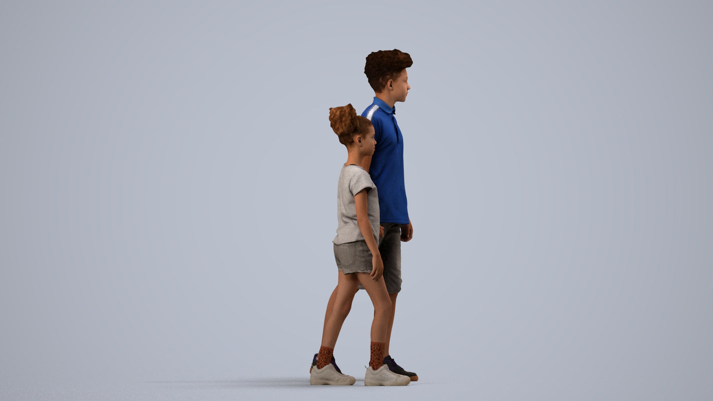 3D human model girl casual kids, photogrammetry scanned person for archviz, side view render