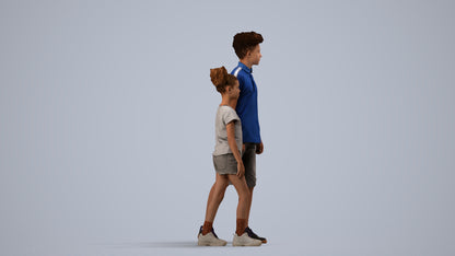 3D human model girl casual kids, photogrammetry scanned person for archviz, side view render