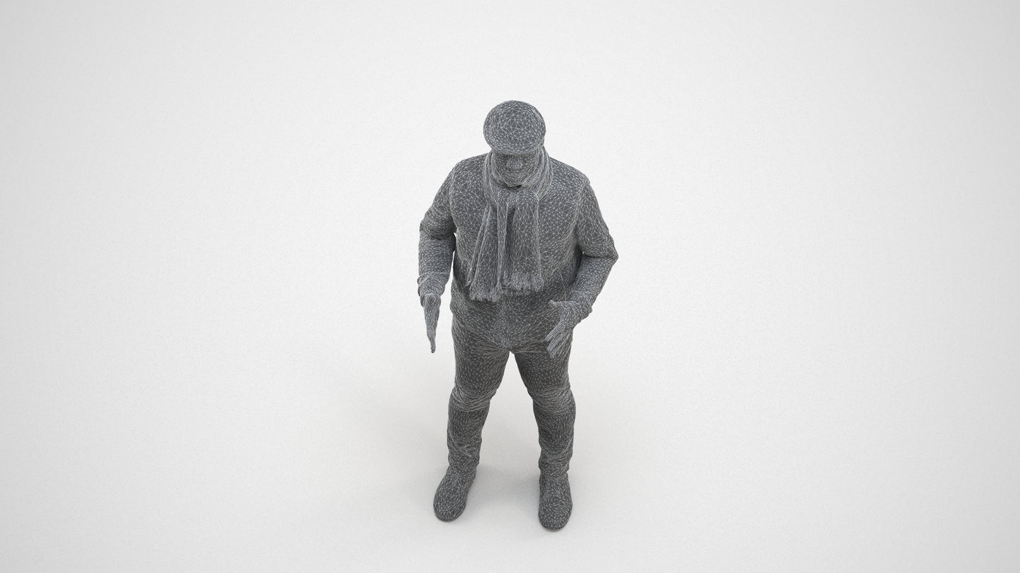 realistic 3D man casual standing, scanned archviz people for Blender and 3ds Max, wireframe three-quarter view
