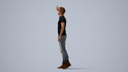 3D human model man casual standing, photogrammetry scanned person for archviz, three-quarter view render