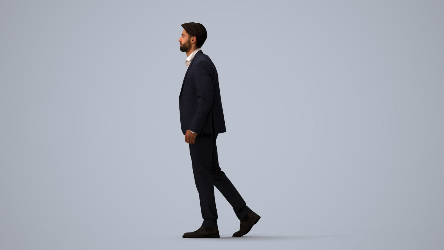 realistic 3D man business, scanned archviz people for Blender and 3ds Max, three-quarter view render