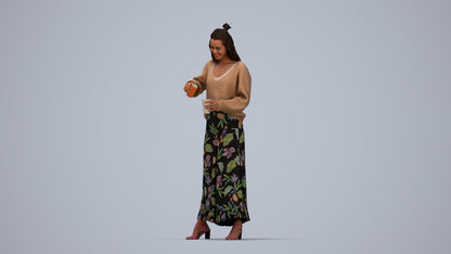 3D people model woman casual standing, scanned human for 3ds Max rendering, top-down view render