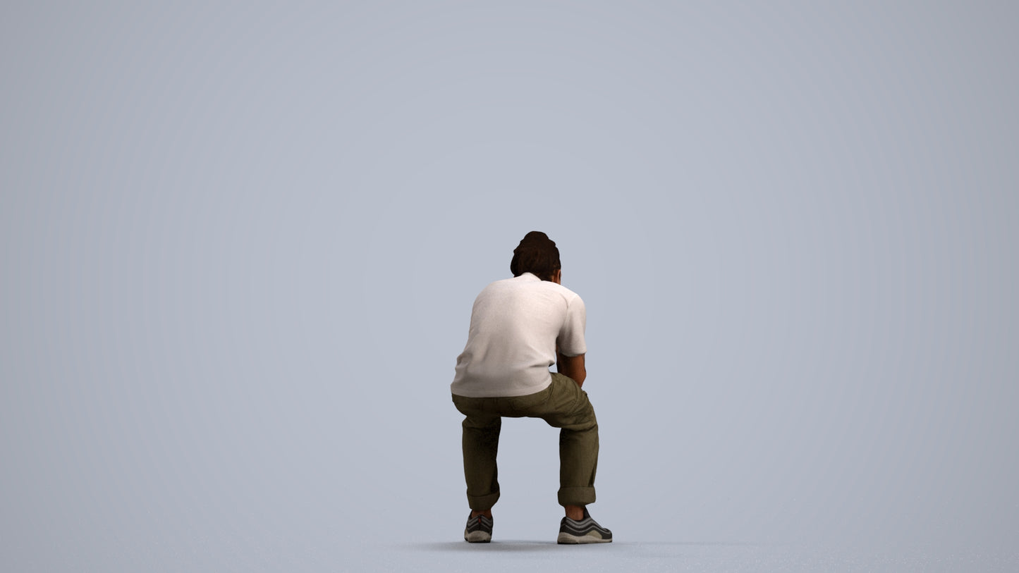 realistic 3D man casual sitting, scanned archviz people for Blender and 3ds Max, front view render