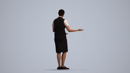 3D scanned woman hospitality, photorealistic archviz people for Enscape and SketchUp, front view render