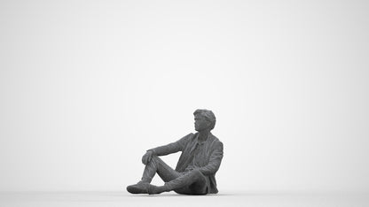 realistic 3D people man casual sitting, render-ready for V-Ray and Corona, FBX OBJ, wireframe back view