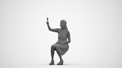 realistic 3D woman formal sitting, scanned archviz people for Blender and 3ds Max, three-quarter front view render
