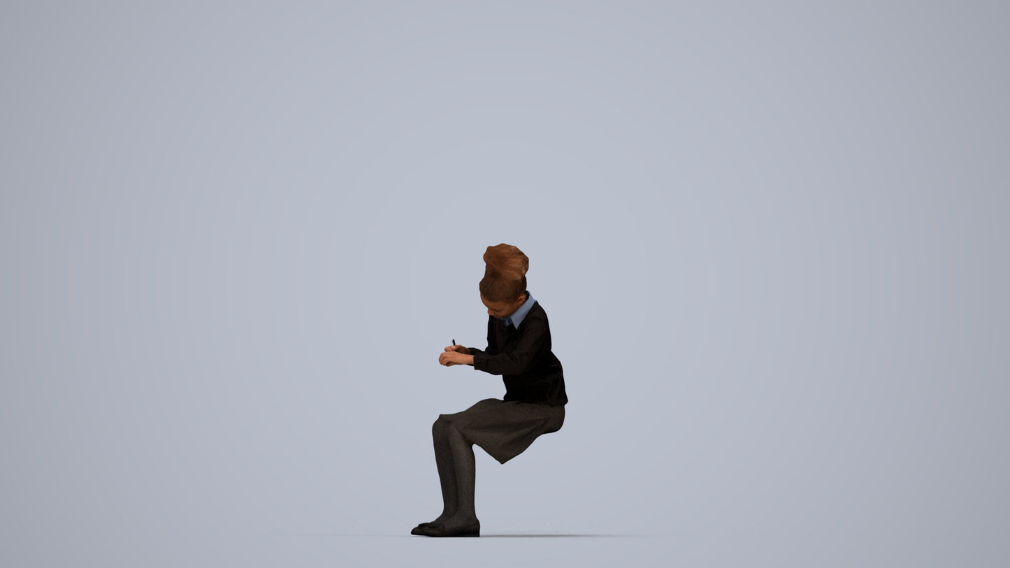 3D human model woman kids, photogrammetry scanned person for archviz, top-down view render