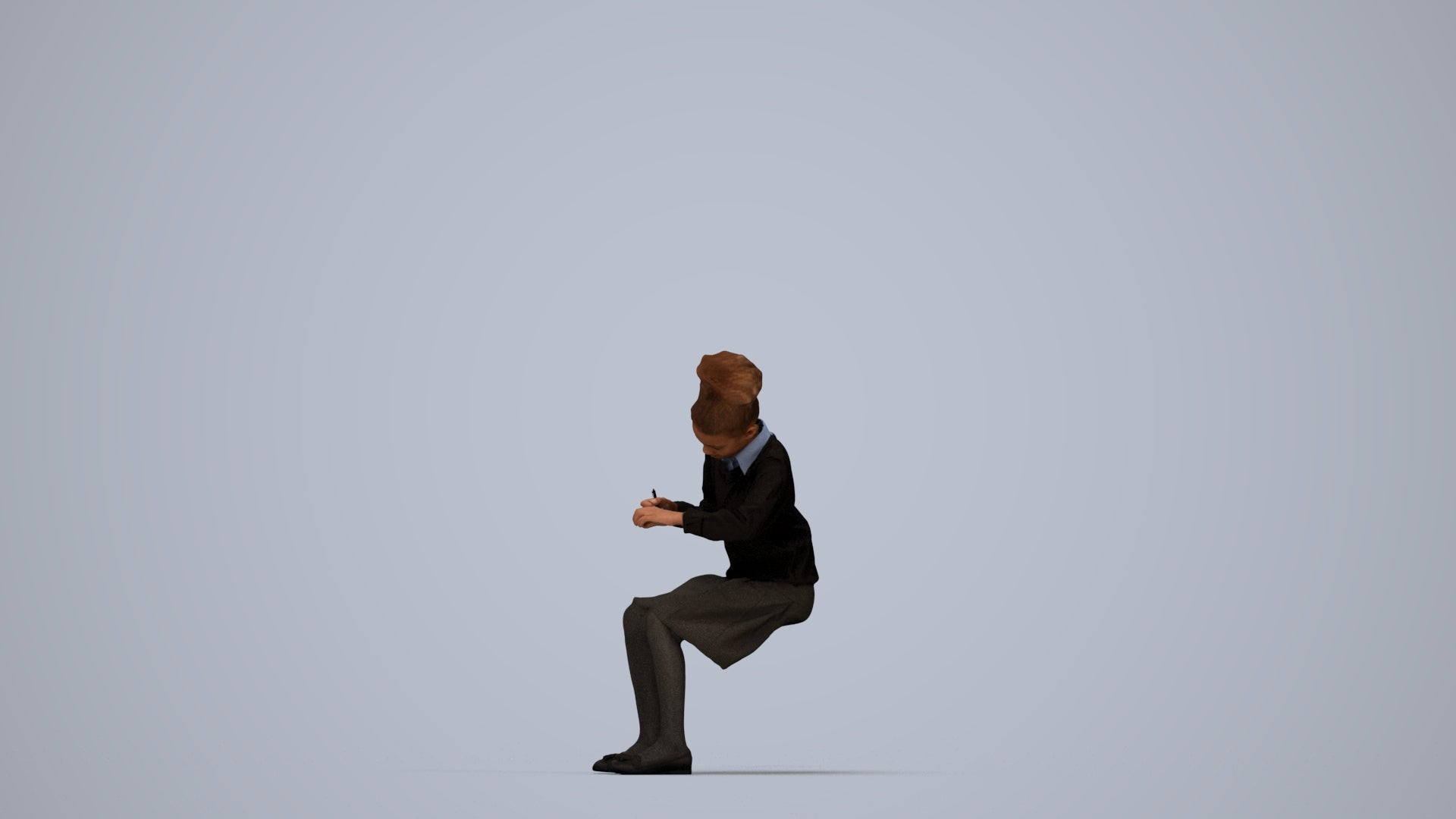 3D human model woman kids, photogrammetry scanned person for archviz, top-down view render