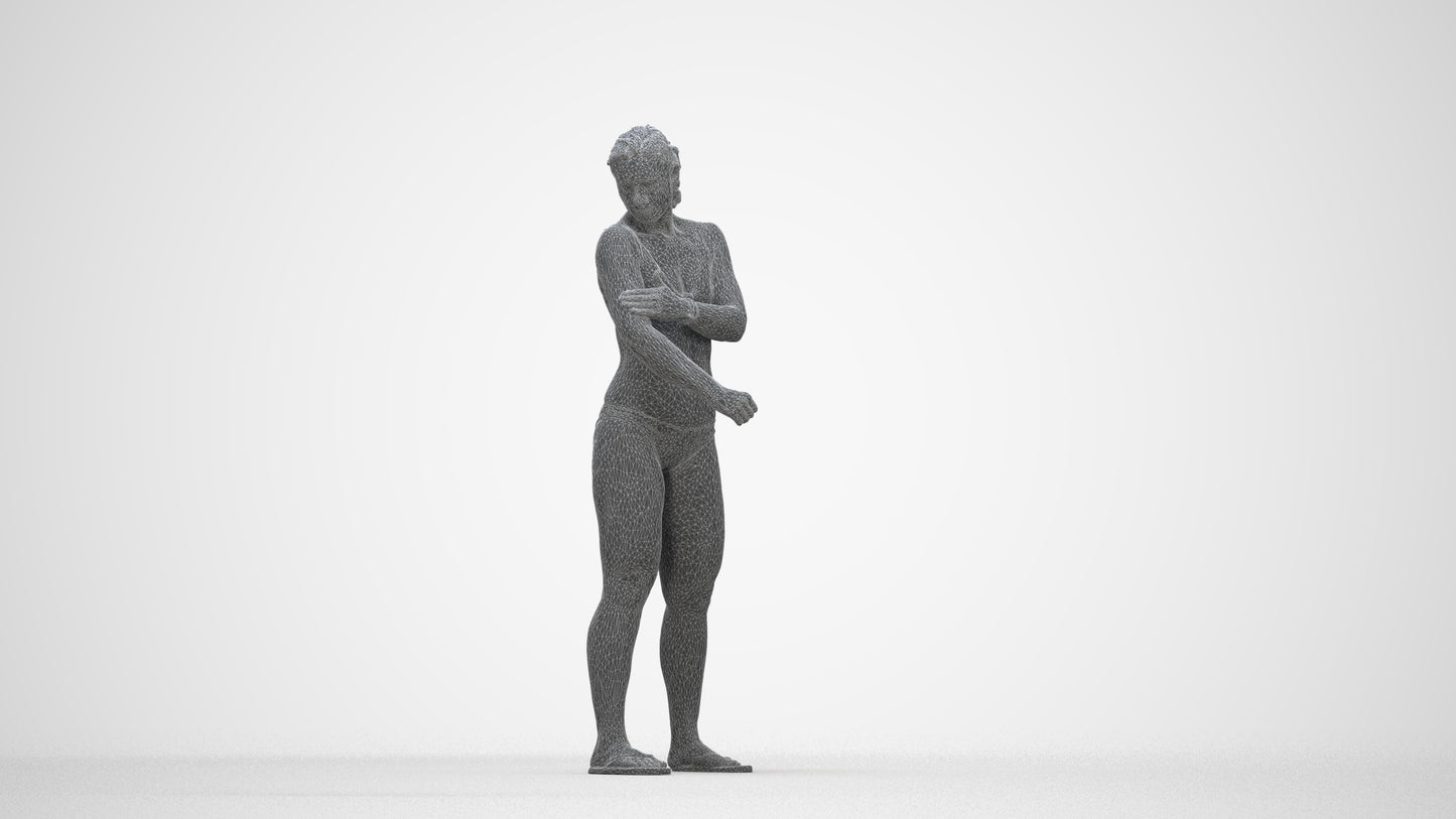 scanned 3D woman pool, photogrammetry people for Enscape and V-Ray, wireframe back view