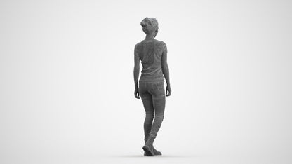 realistic 3D people woman casual walking, render-ready for V-Ray and Corona, FBX OBJ, wireframe front view