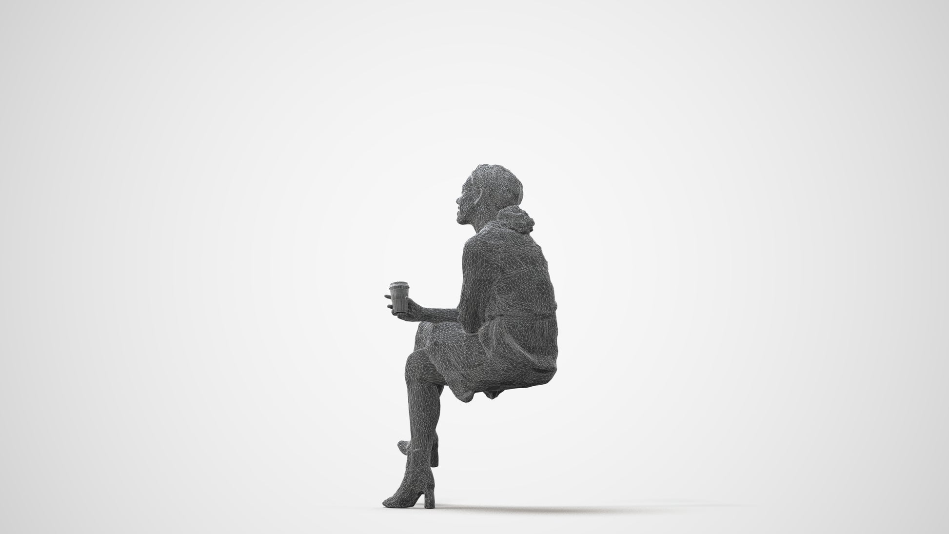 3D scanned woman sitting casual, photorealistic archviz people for Enscape and SketchUp, square thumbnail